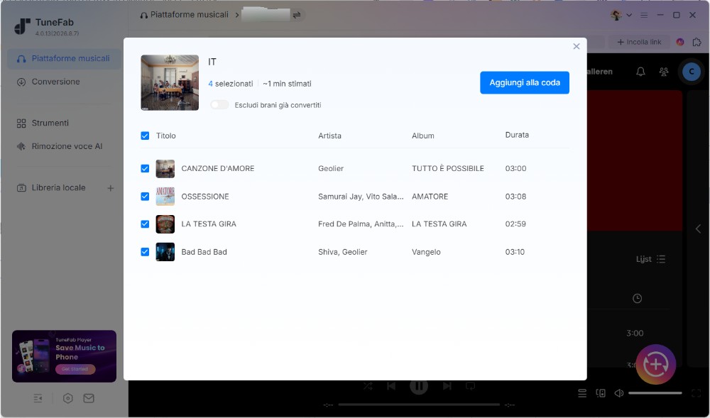 Aggiungi i contenuti di YouTube Music da convertire