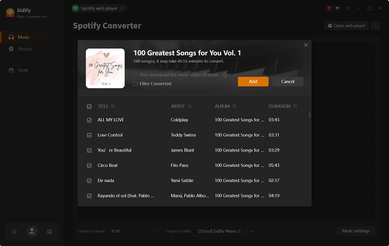 Add Spotify Songs on Sidify