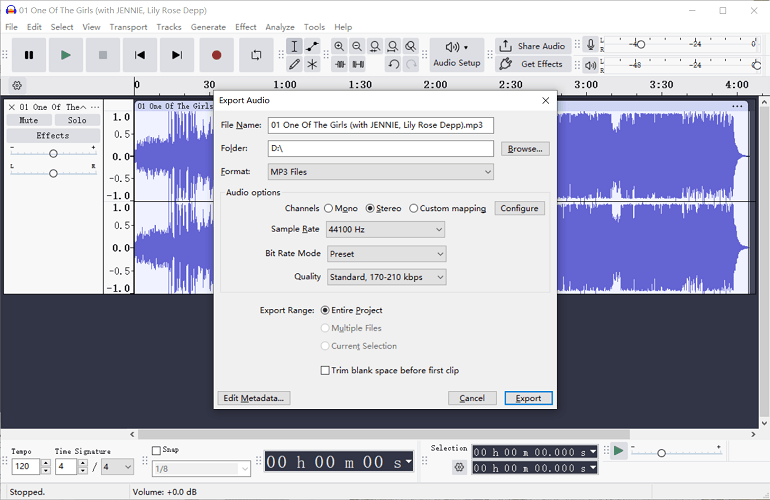 Audacity M4A to MP3 Conversion