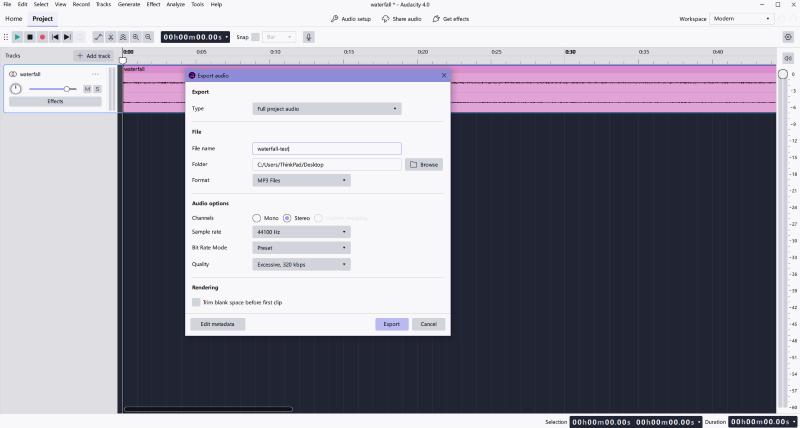 Audacity M4A to MP3 Output Settings for Conversion
