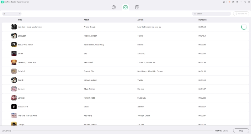 AudFree Spotify Music Converter Playlist Downloading Interface