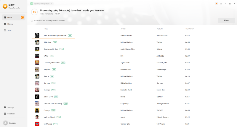 Sidify Music Converter Playlist Downloading Interface