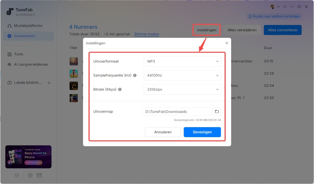 MP3 instellen als het uitvoerformaat