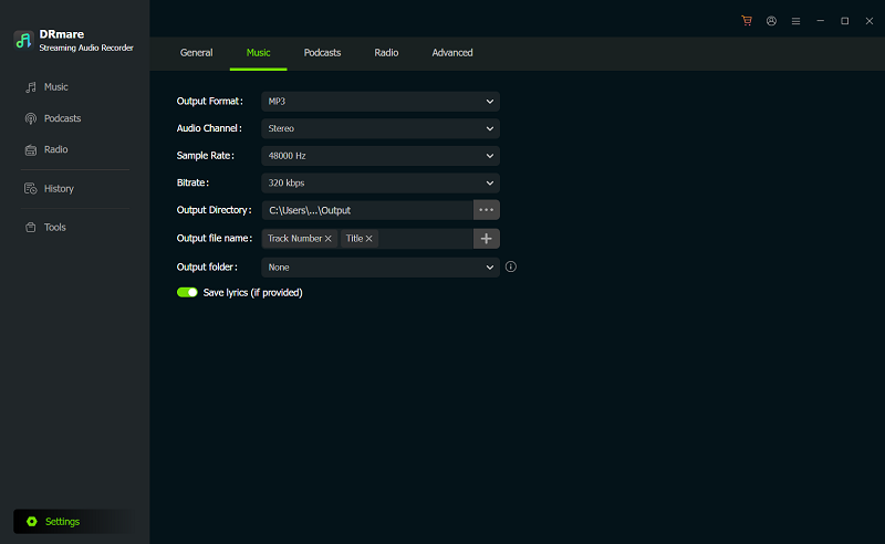 Choose Output Settings on Deezer Playlists