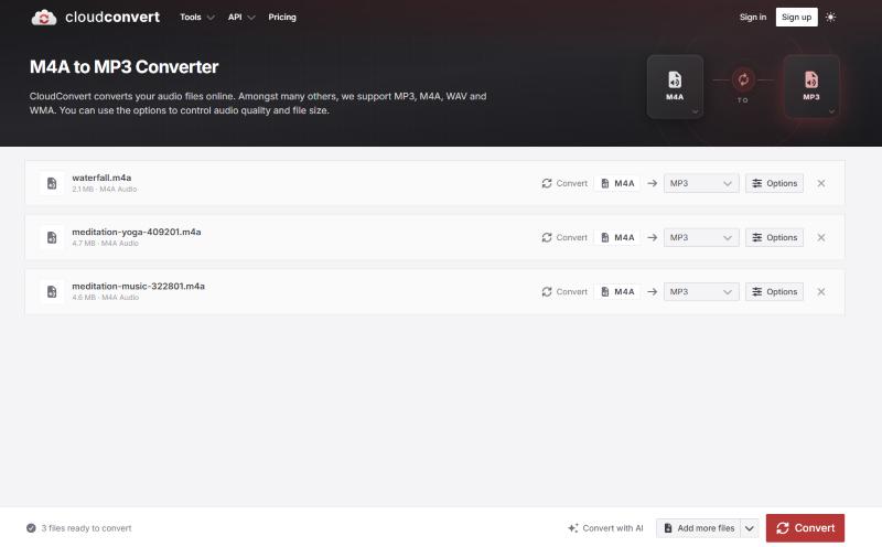 CloudConvert Online M4A Audio Ready to Convert