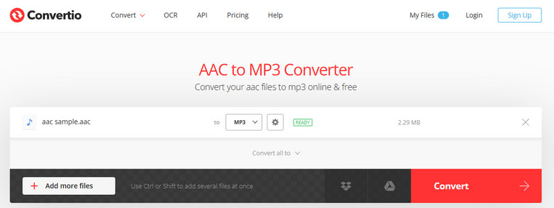 Convert AAC to MP3 via Convertio Online