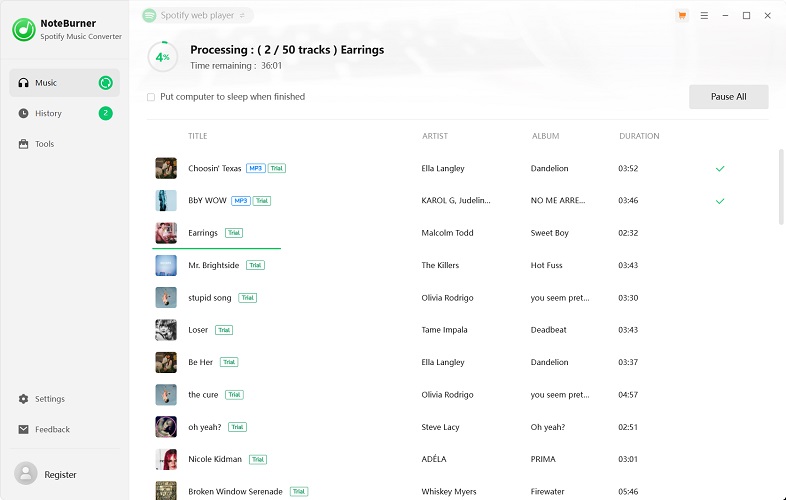 Convert Spotify Music to MP3 on NoteBurner