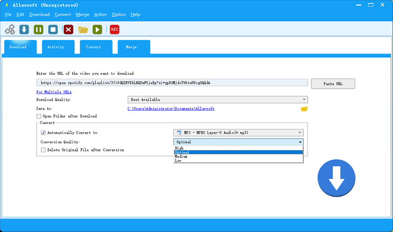 Convert Spotify Playlist on Allavsoft