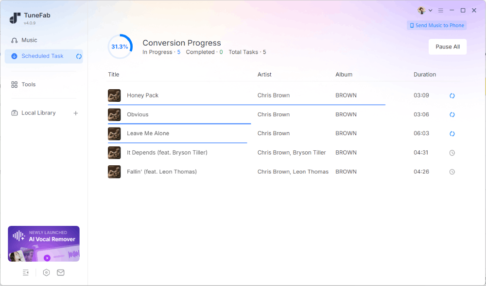 TuneFab Playlist Batch Downloading Interface