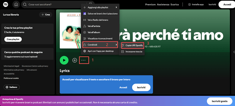 Copia il link di Spotify Music