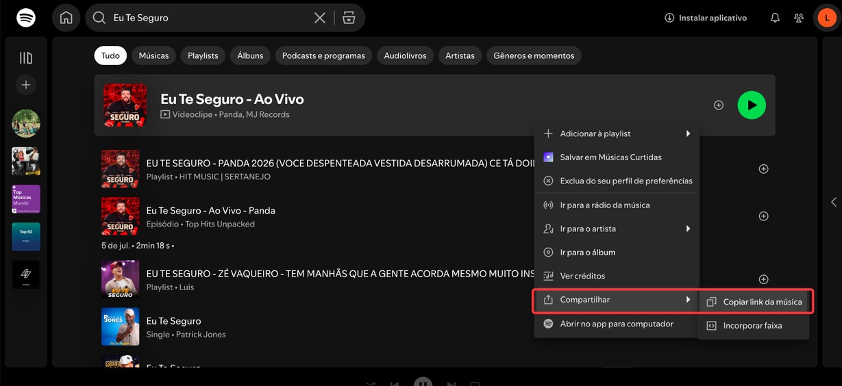 Copiar Link do Spotify Music