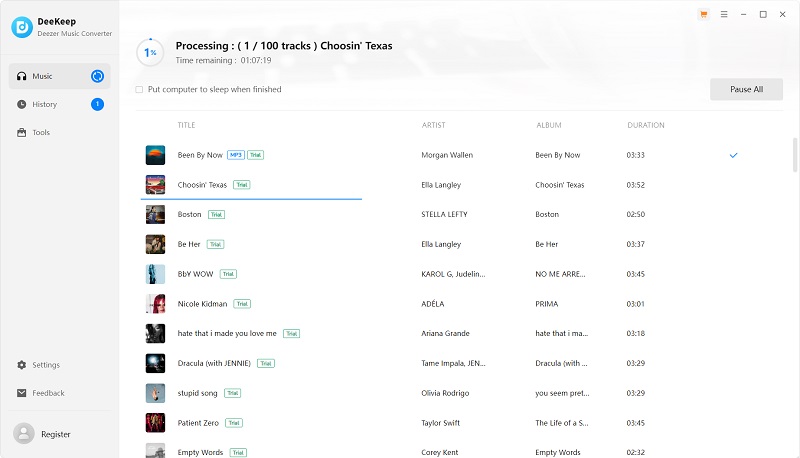 DeeKeep Downloading Deezer Playlist
