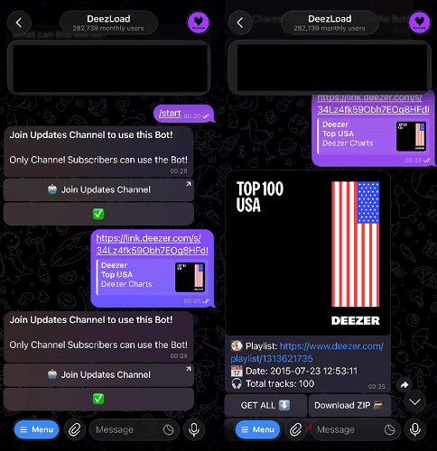 DeezLoad Telegram Bot Analyze Deezer Music Link