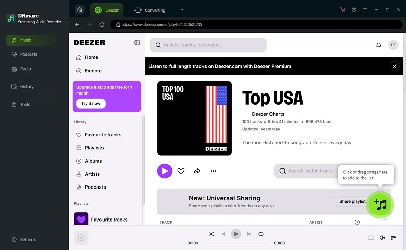DRmare Add Deezer Playlist to Convert