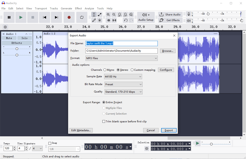 Export Apple Music as MP3 on Audacity