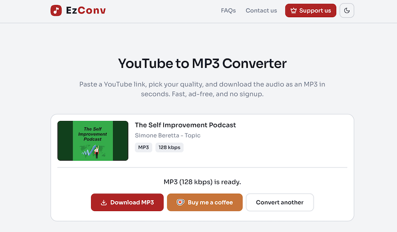 EzConv Podcast Download Testing Interface