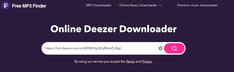 Pagina Principale Free MP3 Finder Deezer