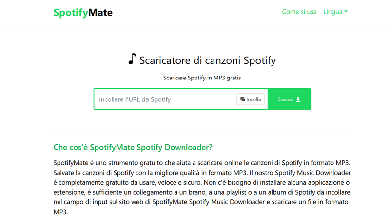 Pagina iniziale di SpotifyMate