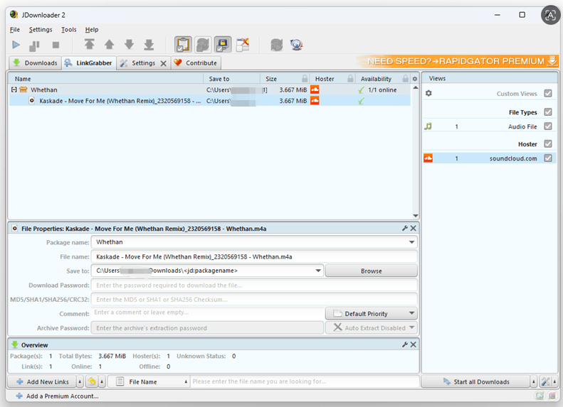 JDownloader Download Interface