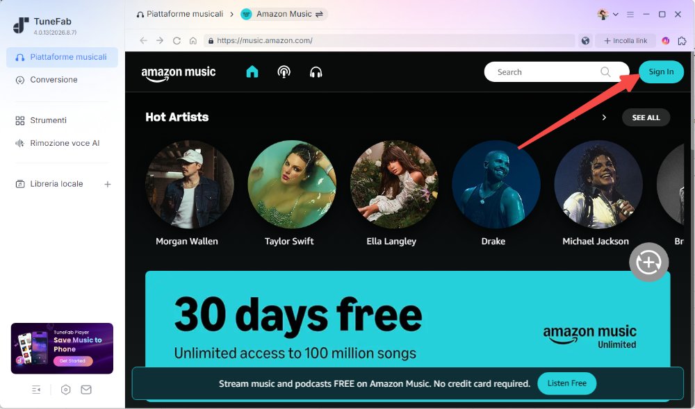 Accedi al tuo account YouTube Music per iniziare
