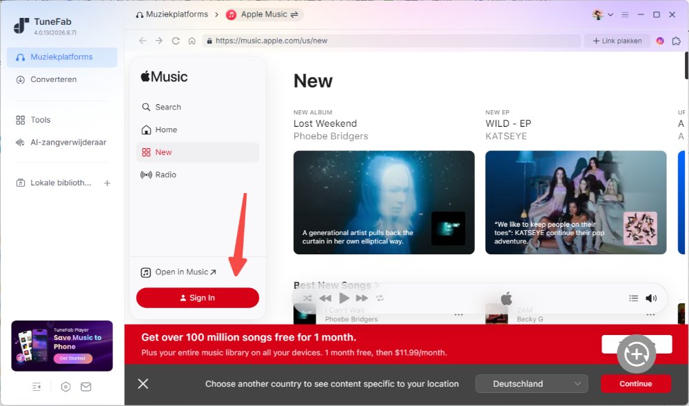 Log in op de Apple Music webspeler