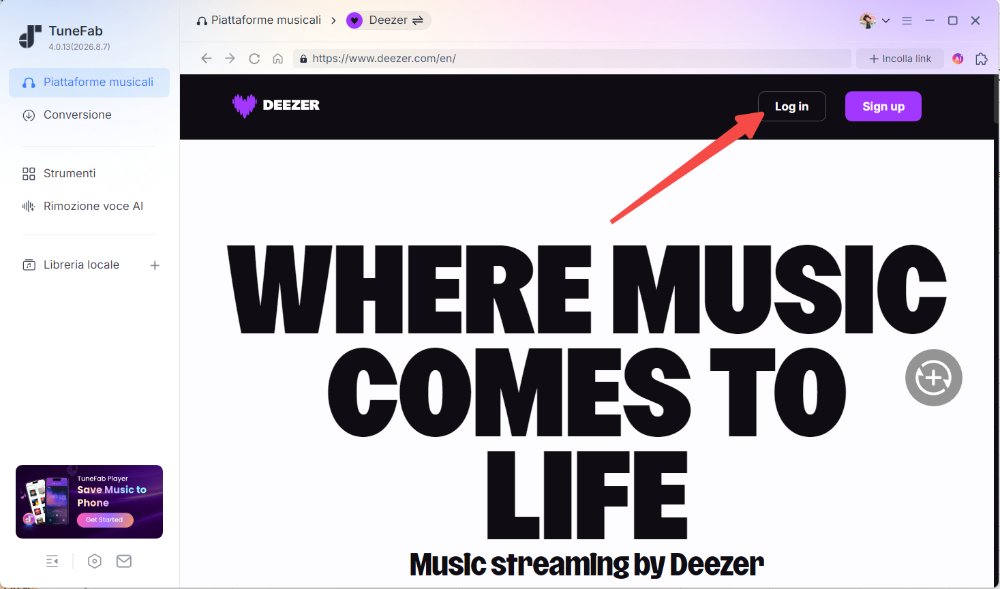 Accedi al tuo account Deezer per iniziare