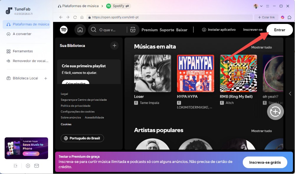 Faça login no Spotify Web Player no Music Converter.