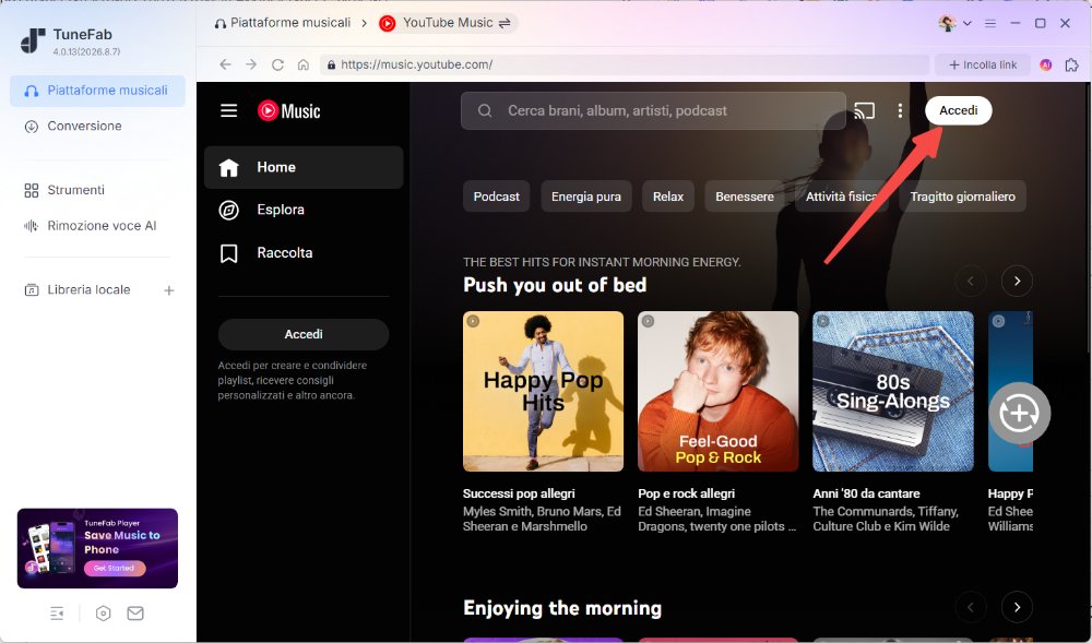 Accedi al tuo account YouTube Music per iniziare
