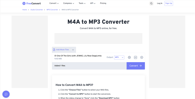 FreeConvert M4A to MP3 Converter