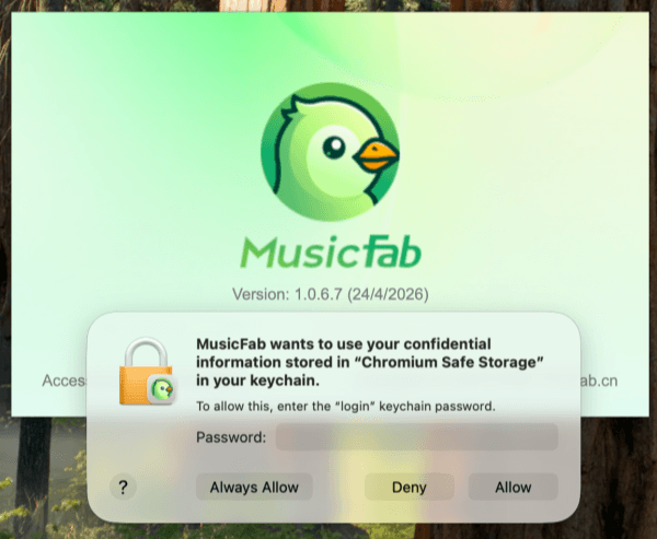 MusicFab keychain request pop-up on macOS