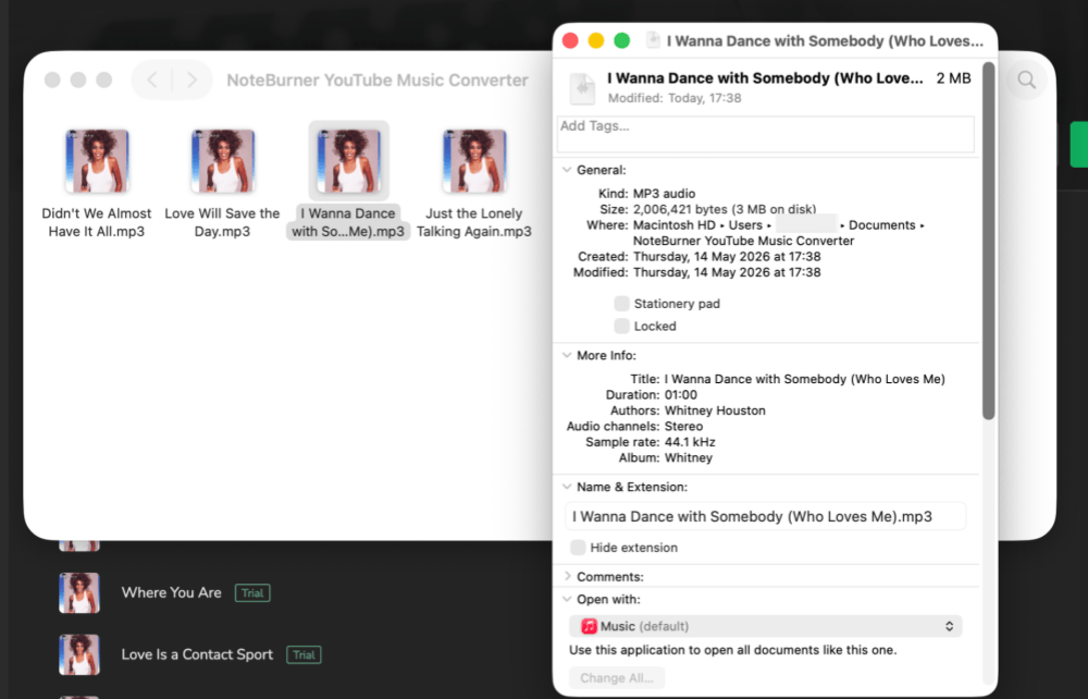 Check YouTube Music download info in NoteBurner