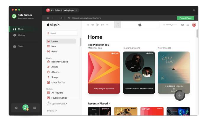 Noteburner iTunes Music Converter Interface