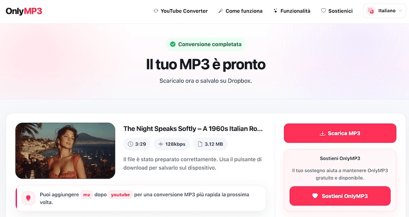 Convertitore da YouTube a MP3 OnlyMP3
