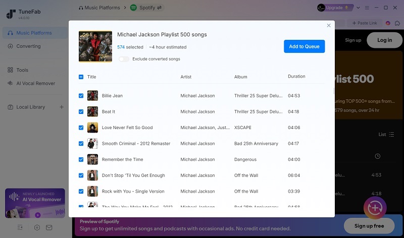 Batch Convert Large Spotify Playlist on TuneFab