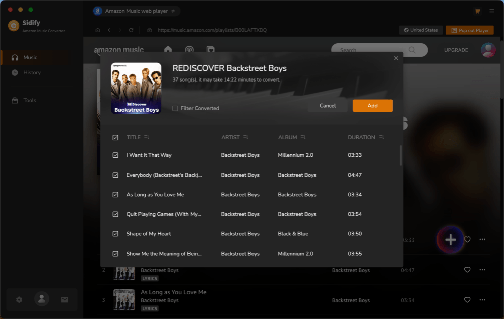 Add Amazon Songs to Convert via Sidify