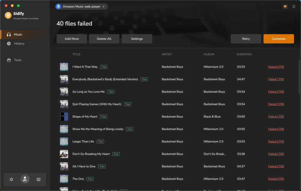 Fail to Convert Amazon Music via Sidify