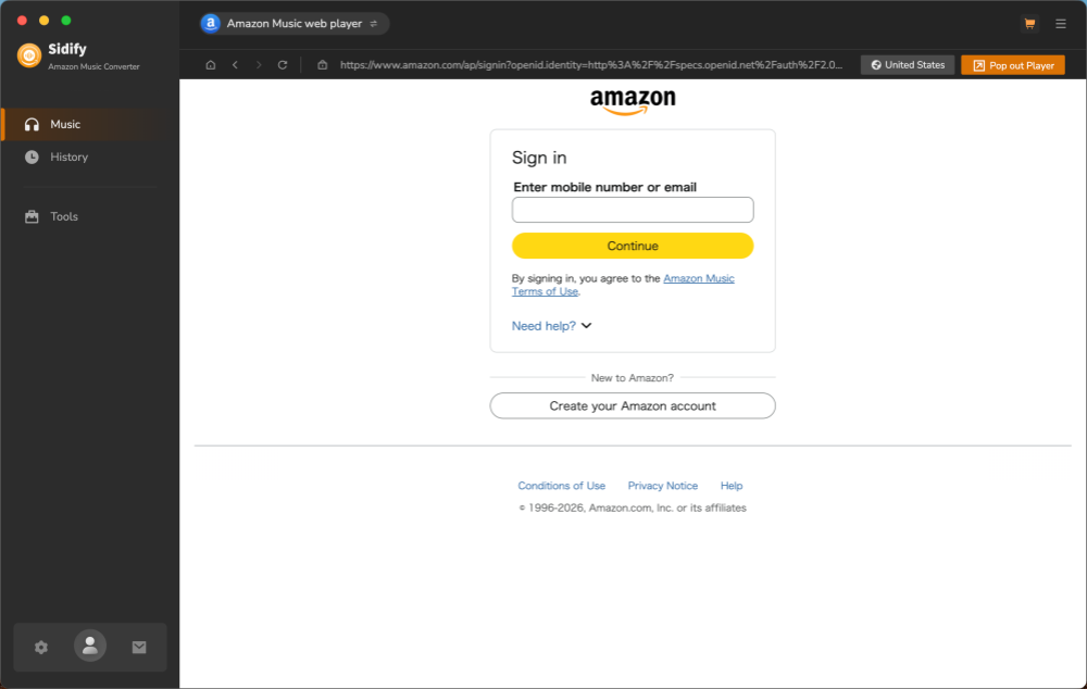 Log in to Amazon Music on Sidify