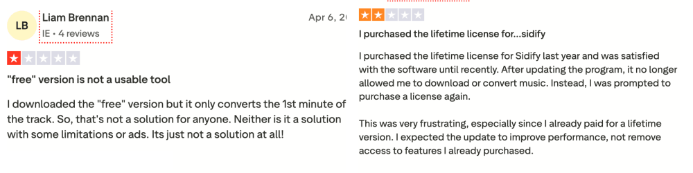 Negative Reviews of Sidify Amazon Music Converter