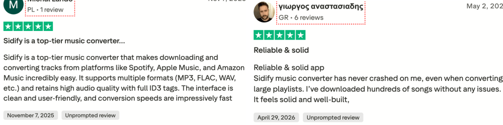 Positive Reviews of Sidify Amazon Music Converter