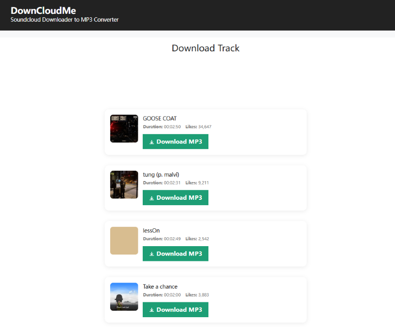 DownCloudMe Playlist Ready to Download Interface