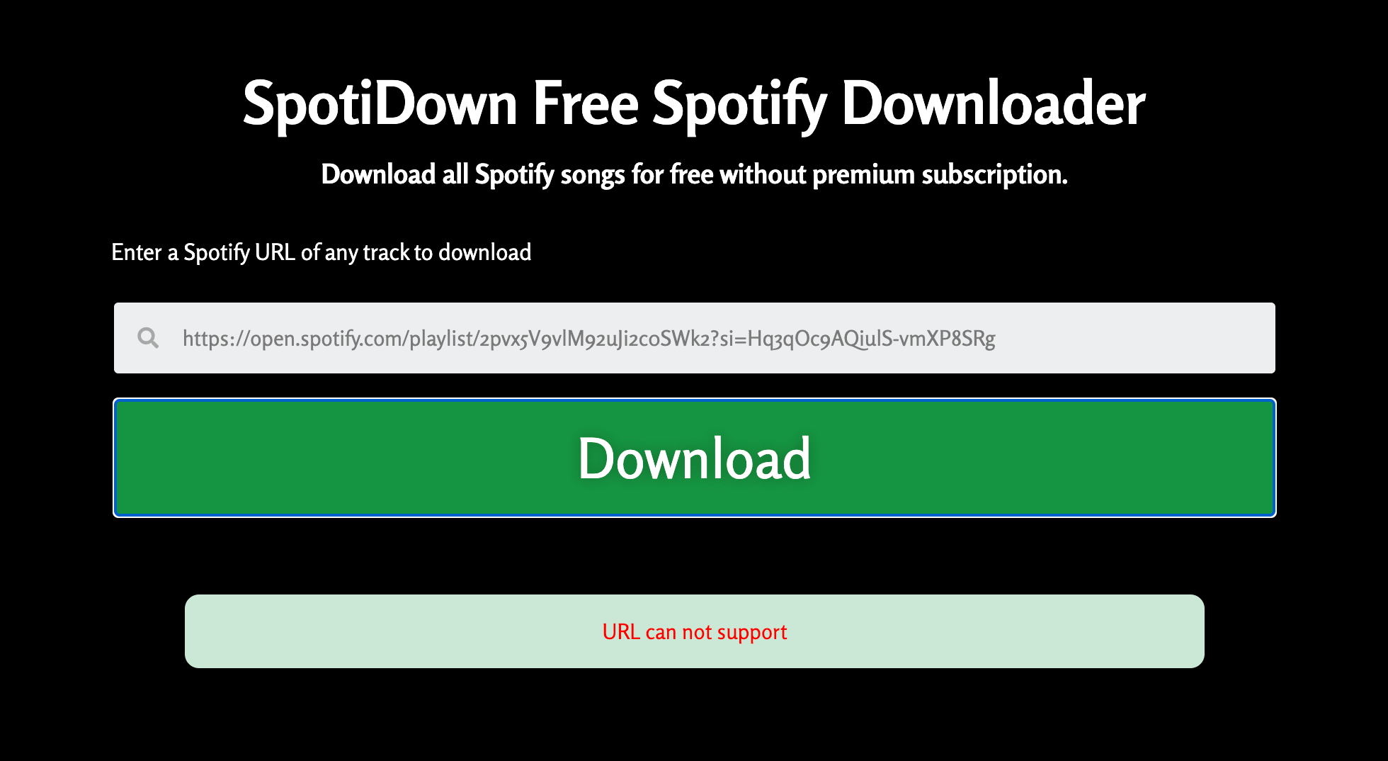 SpotiDown.Online failing to process a Spotify link during our July 2026 test
