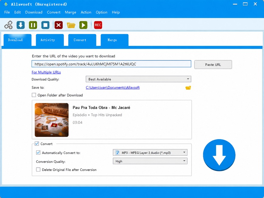 Allavsoft Spotify Playlist para MP3 Downloader