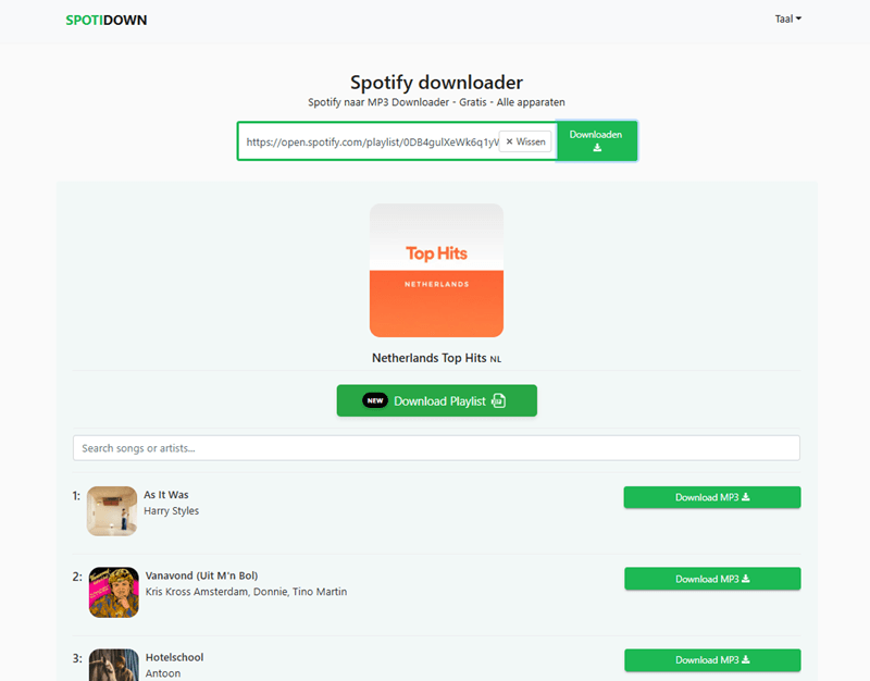 Spotify-playlist downloaden via SpotiDown