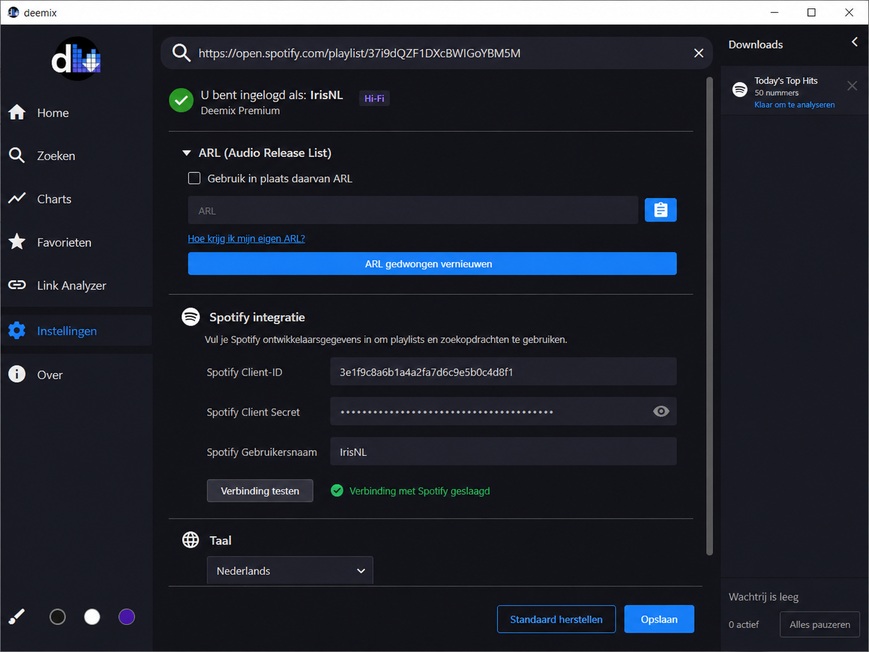 Voer ARL in deemix-gui in