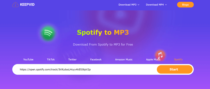 Converteer Spotify naar MP3 op KeepVid