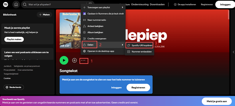 Kopieer de link van Spotify Music