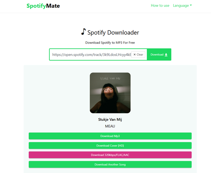 SpotifyMate-startpagina