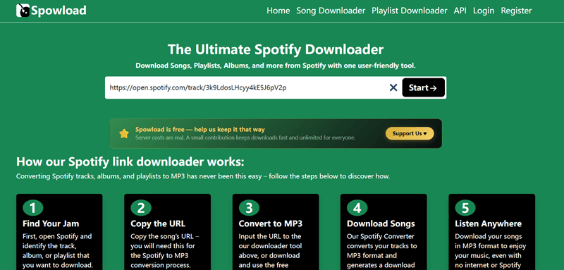 Download Spotify-nummers via Spowload