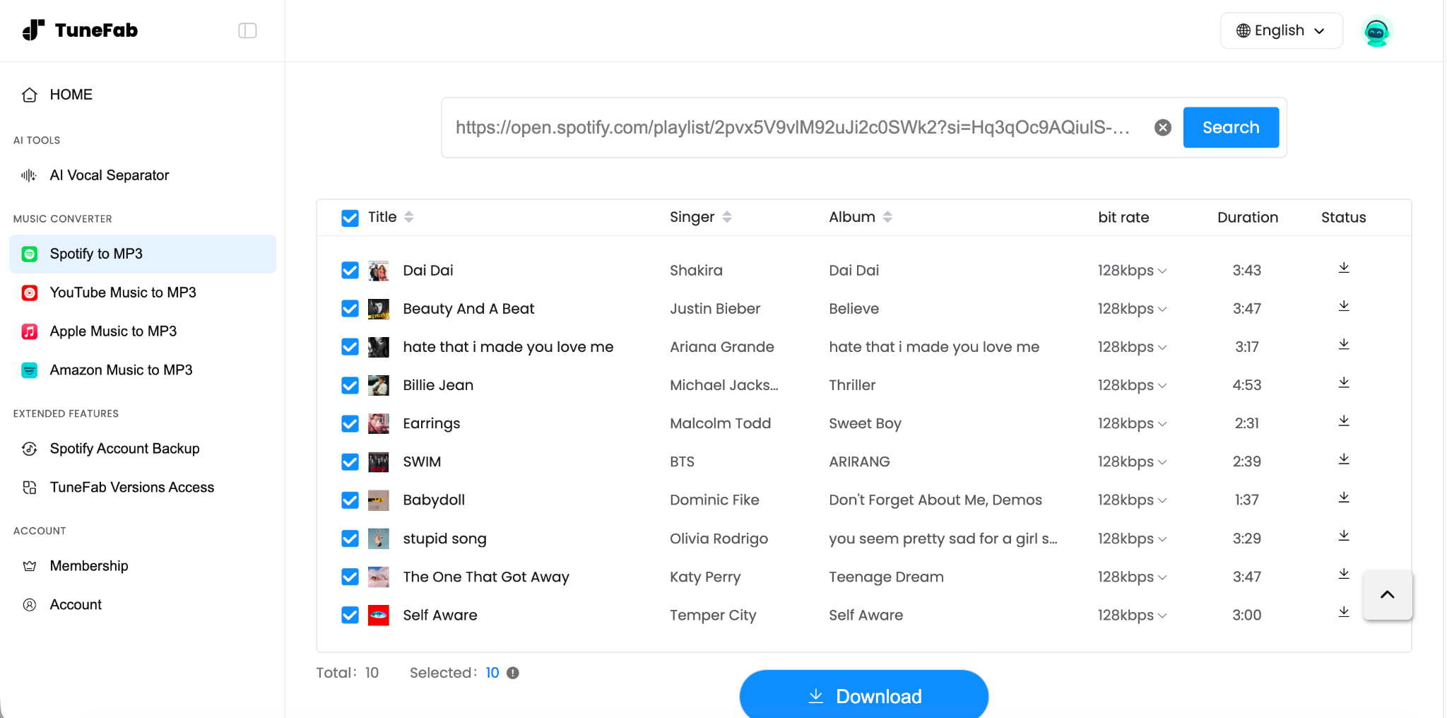 Spotify to MP3 Converters Online - TuneFab - Downloads Playlist