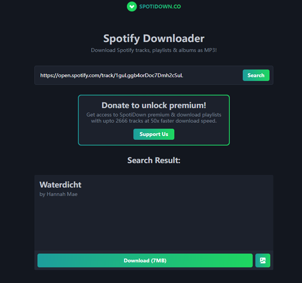 Online Spotify-downloader mislukt